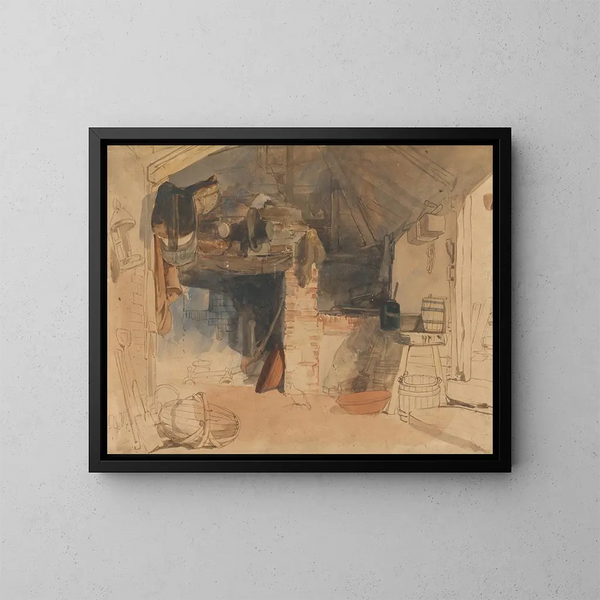 Study of a Rustic Interior Scene - William James Müller — framed artwork on a wall