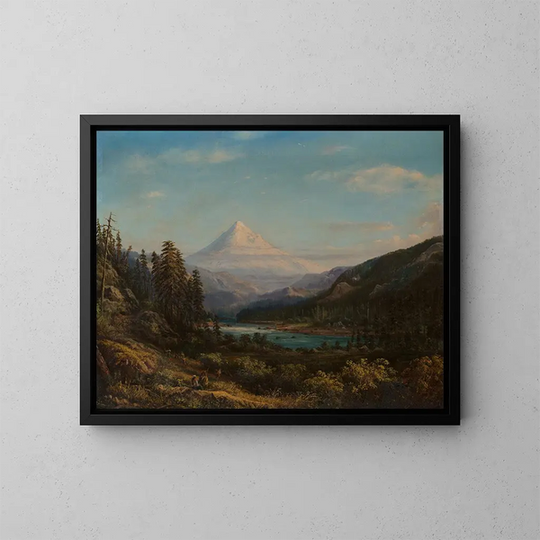 Mount Hood from the shores of the Little Sandy River - William Keith — framed artwork on a wall