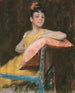 Een meisje in geel De gele jurk - William Merritt Chase — weergave van het kunstwerk