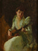 Dame die gitaar speelt - William Merritt Chase — weergave van het kunstwerk