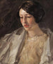 portret van Esther M. Groome - William Merritt Chase — weergave van het kunstwerk