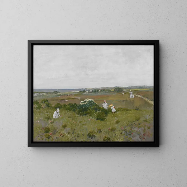 Bloemen aan de kustlijn - William Merritt Chase — ingelijst kunstwerk aan de muur