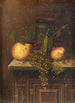 Still life with Egyptian vase, apples, and grapes on marble console - William Michael Harnett — artwork view