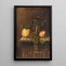 Still life with Egyptian vase, apples, and grapes on marble console - William Michael Harnett — framed artwork on a wall