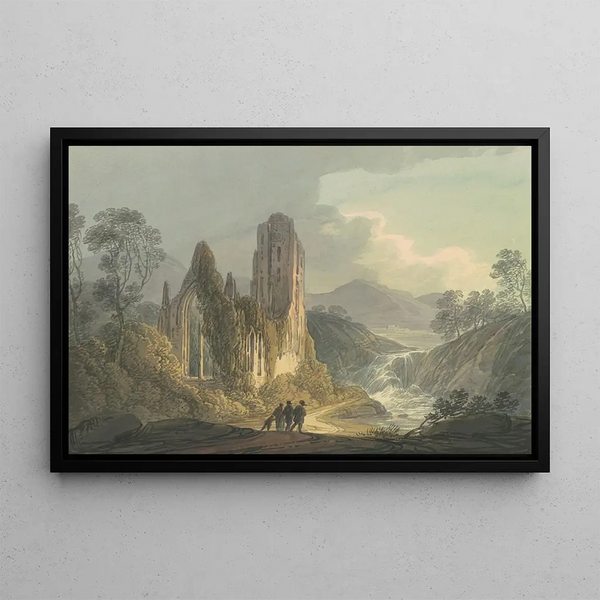 William Payne - A Ruined Abbey by a Waterfall.webp