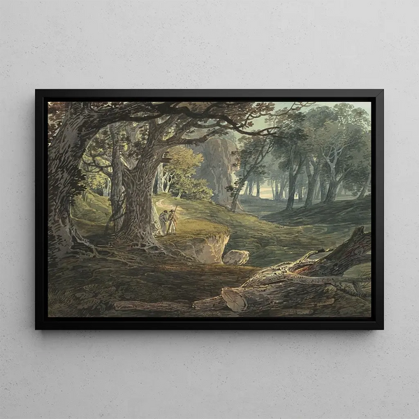 Voyageurs dans une clairière boisée - William Payne — framed artwork on a wall