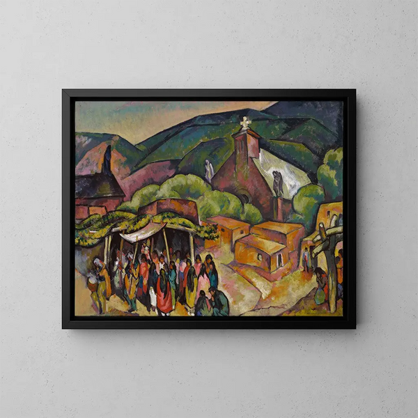 Fiesta of San Juan Pueblo - William Penhallow Henderson — framed artwork on a wall