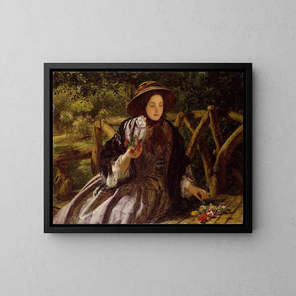 Garden Flowers Painting composing a bouquet - William Powell Frith — framed artwork on a wall