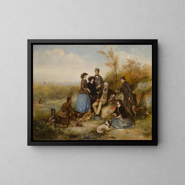 The Hunting Party - William Powell Frith — framed artwork on a wall