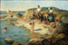 van een schilderij met jongens die zwemmen op een rotsachtige kust - William Pratt — weergave van het kunstwerk