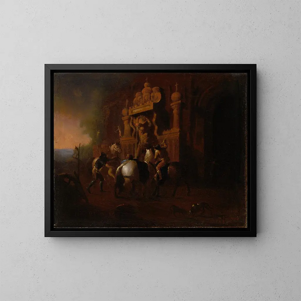 Horses at a Fountain - William Rimmer — framed artwork on a wall
