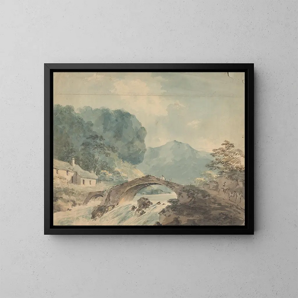 Pont traversant une rivière - William Sawrey Gilpin — framed artwork on a wall