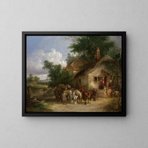 A stop at the inn - William Shayer — framed artwork on a wall