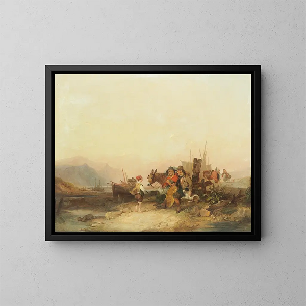 Family of Fishermen on the Shore - William Shayer — framed artwork on a wall