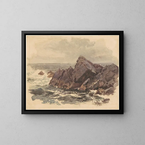 Marine painting with rocks - William Trost Richards — framed artwork on a wall