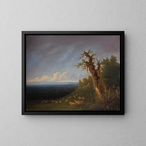 Boy shepherd on a hill - William Turner of Oxford — framed artwork on a wall
