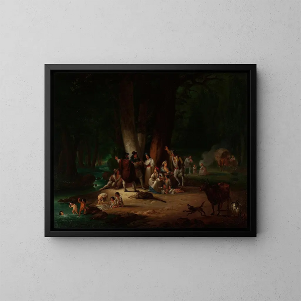Camp de gitans au bord de l'eau - Wincenty Smokowski — framed artwork on a wall