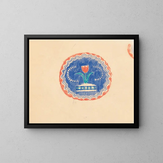 Winold Reiss - Miscellaneous small sketches for inlaid table tops Design with blue and orange floral motif.webp