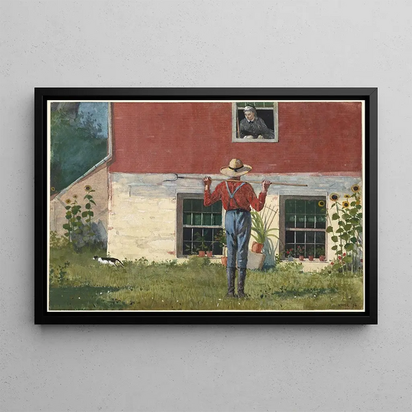 In de tuin Boerenhuisje - Winslow Homer — ingelijst kunstwerk aan de muur