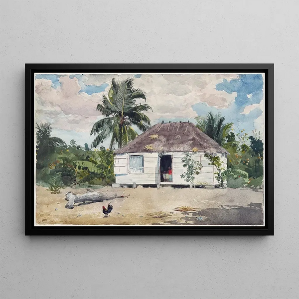 Hutte indigène à Nassau - Winslow Homer — ingelijst kunstwerk aan de muur