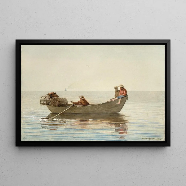 Drie jongens in een doris met krabkisten - Winslow Homer — ingelijst kunstwerk aan de muur