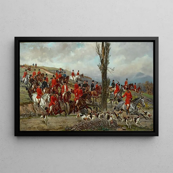 Imperial Hunt Painting at Gödöllő - Wojciech Kossak — framed artwork on a wall