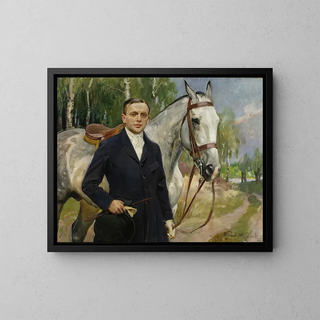 Wojciech Kossak - Portrait of Bronisaw Krystall with a horse.webp