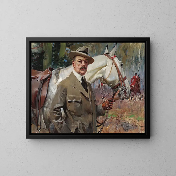 Self-portrait with a horse - Wojciech Kossak — framed artwork on a wall