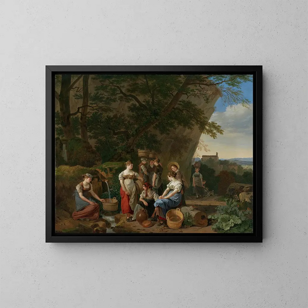 Young women near a fountain - Wolfgang Adam Töpffer — framed artwork on a wall