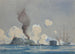 Actie tussen de USS Monitor en de CSS Merrimac in Hampton Roads, VA, Burgeroorlog - Worden Wood — weergave van het kunstwerk