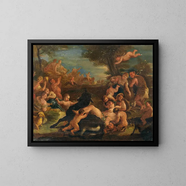 Bacchanale met de dronken Silenus - Atelier van Luca Giordano — ingelijst kunstwerk aan de muur