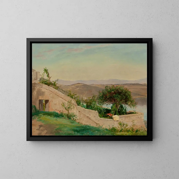 Lac Albano depuis le château de Gandolfo, Italie - Worthington Whittredge — framed artwork on a wall
