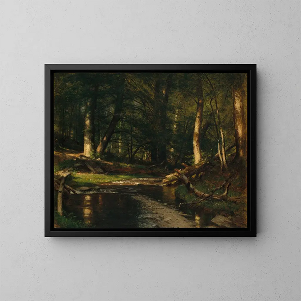 The stream in the woods - Worthington Whittredge — framed artwork on a wall