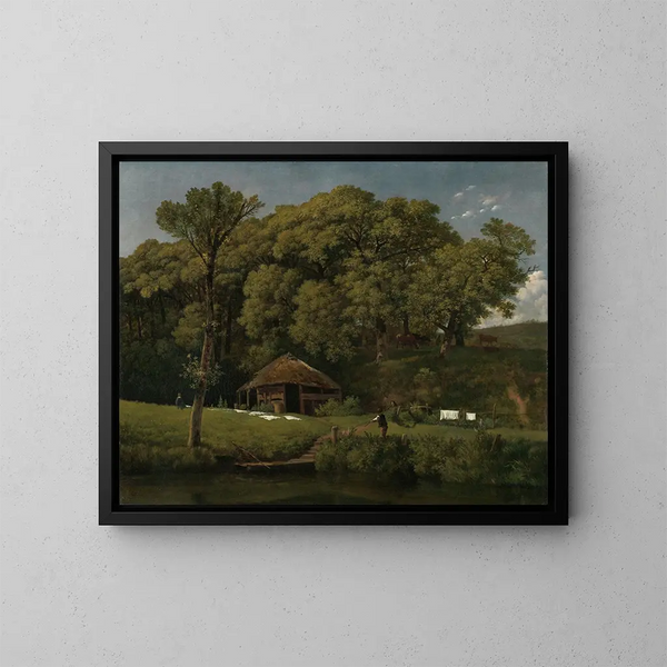 a barn by a stream in Gelderland - Wouter Johannes van Troostwijk — framed artwork on a wall