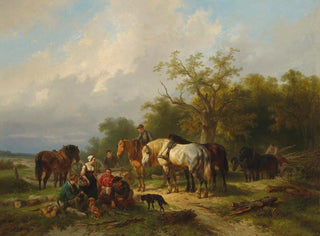 Wouterus Verschuur - Woodworkers resting on the edge of a forest.webp
