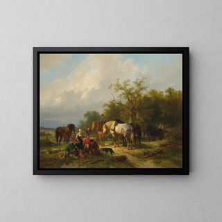 Wouterus Verschuur - Woodworkers resting on the edge of a forest.webp