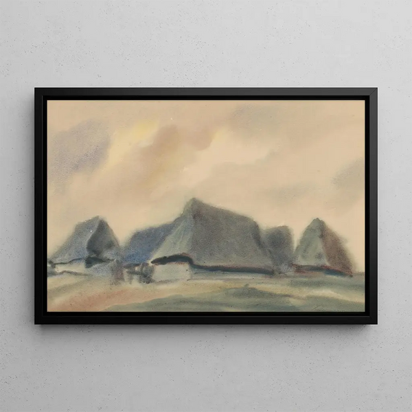 Blauwe Huizen - Zolo Palugyay — ingelijst kunstwerk aan de muur