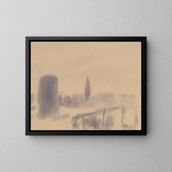 Stad in de mist - Zolo Palugyay — ingelijst kunstwerk aan de muur