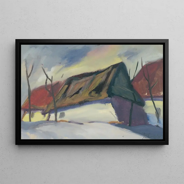 Village motif painting - Zolo Palugyay — framed artwork on a wall
