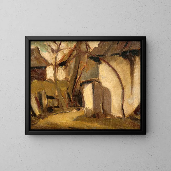 Dorpsplein - Zolo Palugyay — ingelijst kunstwerk aan de muur