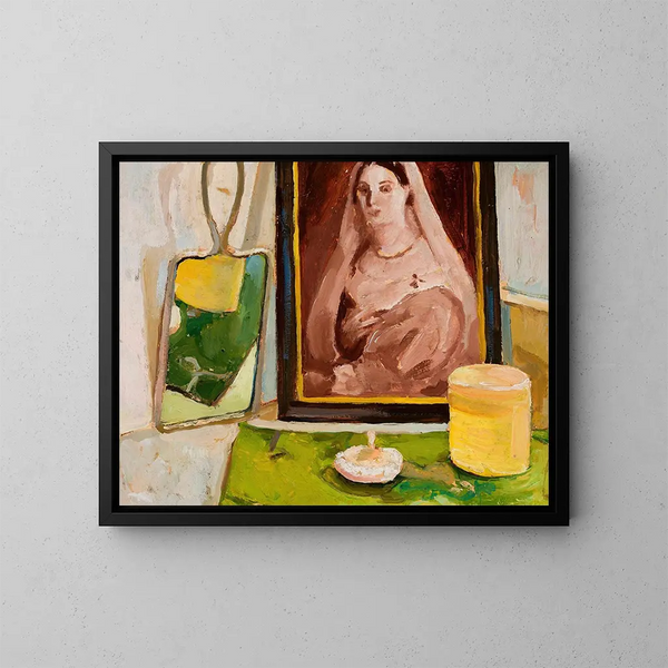 Still life with a portrait - Zygmunt Waliszewski — framed artwork on a wall