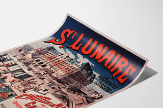 Vintage Brittany poster – Saint-Lunaire sea baths, shown on a curled sheet, perspective view.