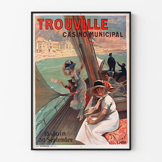 Vintage Normandy – Trouville poster, Casino Municipal, displayed in a slim frame on a light wall.