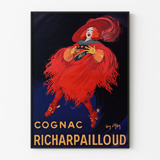 Vintage reclameposter Cognac Richarpailloud, in een slank lijstje aan een lichte muur.