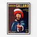 Vintage reclameposter Curaçao Galland, weergegeven in een smal kader aan een lichte muur.