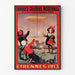Vintage reclameposter Grandes Galeries modernes, Agen, in een smal frame aan een lichte muur.