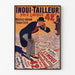 Vintage reclameposter Inoui-Tailleur, in een slank kader aan een lichte muur.