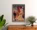 Vintage reclameposter La Barroise, ingelijst boven een houten dressoir, tussen planten.