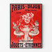 Vintage advertising poster Paris–Dijon, toys and holiday gifts, displayed in a slim frame on a light wall.