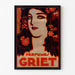 Vintage reclameposter Perfumes Griet, gepresenteerd in een smal frame aan een lichte muur.